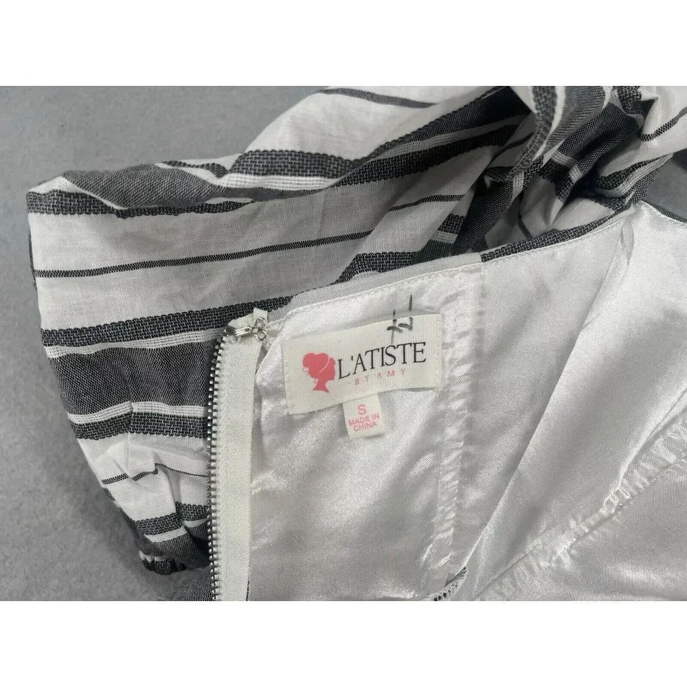 L'atiste by Amy‎ Dress Womens Size S White Blue Off Shoulder Coastal Sweatheart